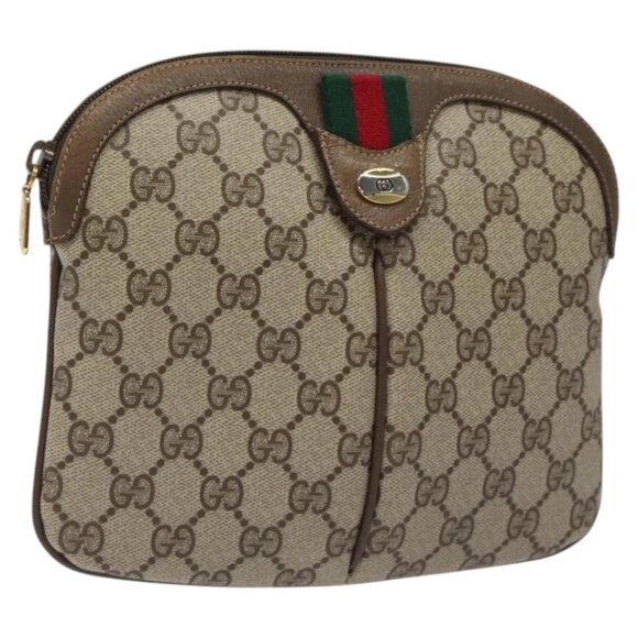 GUCCI GG Supreme Web Sherry Line Bag PVC Beige Gold 904 02 047 Auth bs24305 - Picture 1 of 16
